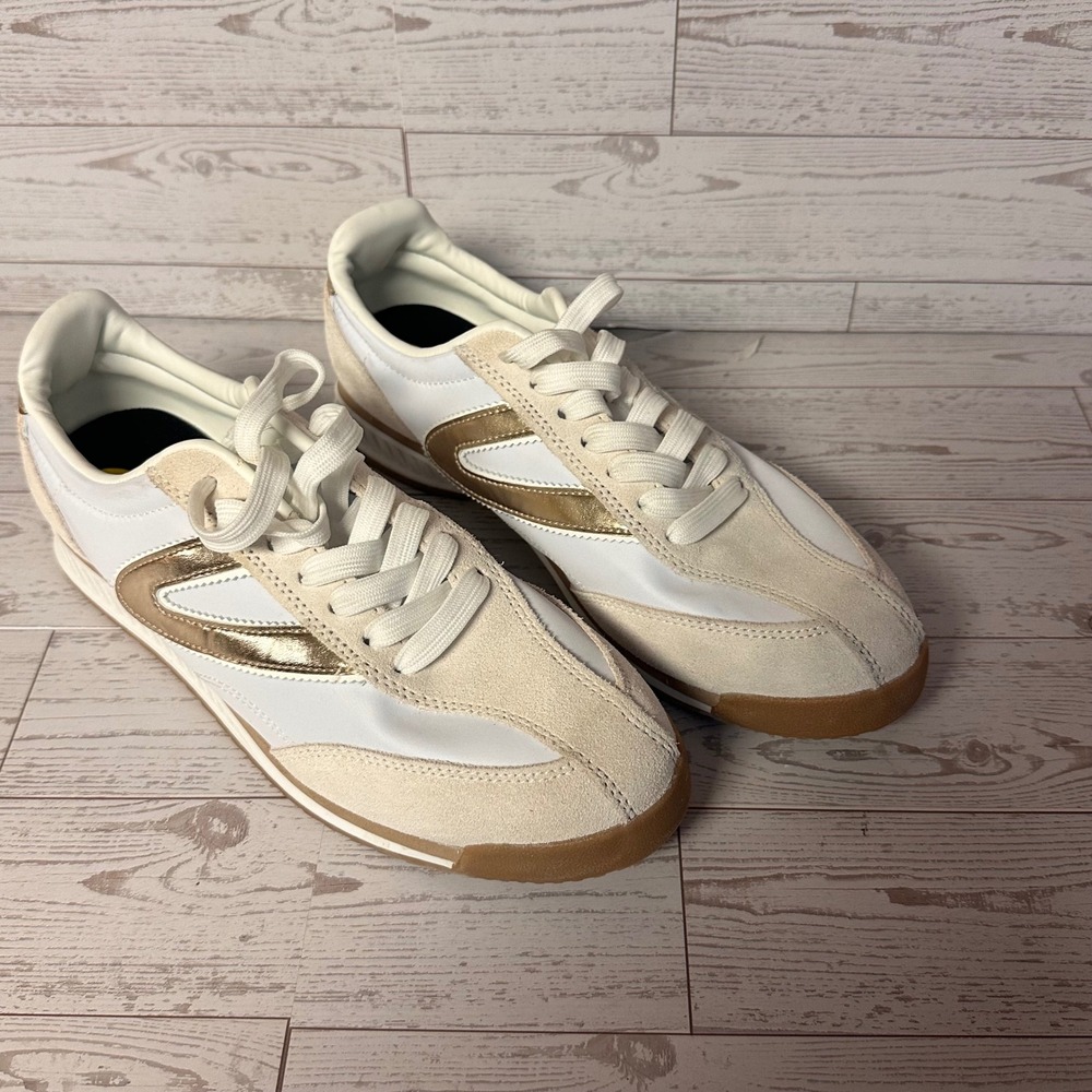Tretorn Rawlins 2.0 Womens Sneakers White Cream Gold Retro Metallic Suede Size 9